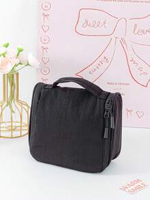 1Pc Plain Waterproof Hanging Hook Travel Toiletry Bag Large Capacity Multi Pocket Foldable Cosmetic Makeup Storage Handbag For Women Trip Gym Shower - Multicolor - View 14