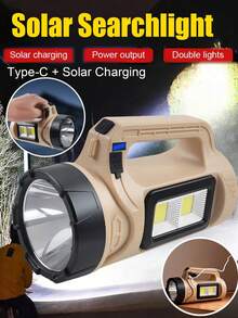 2pcs Portable Handheld LED Solar Spotlight Flashlight, IP44,One Key Control 4 Modes High Bright Search Light, Type-C Solar Dual Charge Waterproof Camping Lantern With Emergency Strobe Function - IP44 - View 5