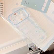 Kavenfort Funda de teléfono transparente azul a cuadros con estrella y oso, diseño de rejilla de estrella transparente para 17 Pro Max, adecuada para verano 16, linda, dulce, femenina, patrón geométrico, estilo coreano, adorable, nicho, mascota linda, chica suave, estilo Ins, estilo de celebridad de internet. - transparente - Ver 4