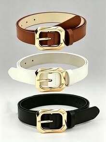 3pcs Women's Fashion Buckle Belts, Daily Commute Street Style Waist Belts - 3pcs (black + Camel + Khaki) - View 5