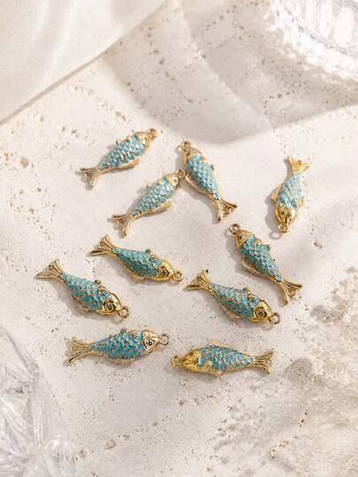 2/5/10pcs Stainless Steel 18K Gold Plated Oil Drip Marine Life Fish Salmon Koi Pendant, Ocean Style Summer Beach Vacation Minimalist Elegant Men Women Affordable Jewelry Valentine's Day Souvenir Accessory