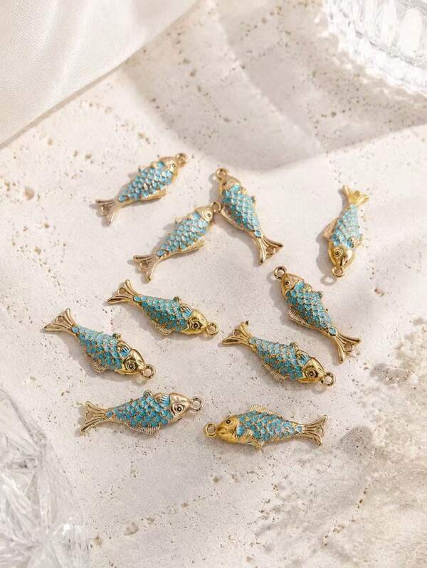 2/5/10 piezas Colgante de Acero Inoxidable Chapado en Oro de 18K con Diseño de Gota de Aceite de Vida Marina Pez Salmón Koi, Estilo Oceánico Vacaciones de Verano Playa Minimalista Elegante Joyería Asequible para Hombres y Mujeres Accesorio de Recuerdo del Día de San Valentín