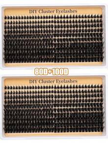 (D Cur 260 Peças/340 Peças Cluster) 80D+100D/100D+200D Cílios Postiços 3D Grossos e Fofos 10-18mm de Visco de Vison Sintético, Como Extensão de Cílios, Volume Multicamadas, Cílios Individuais DIY, Cílios Cluster Dramáticos D Curl para Fazer em Casa - D - Visão 3