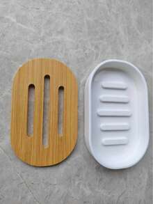 1pc Wooden Soap Dish With Drainage Function, Suitable For Shower, Bathroom, Sink, Kitchen And Countertop, Pebble White - Multicolor - View 10