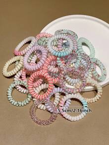 Random Style 9pcs Summer Sweet Fruit Cartoon Print, Fashionable Minimalist Spiral Hair Ties, Suitable For Ponytail And Bun Hairstyles, Fashionable Soft Hair Scrunchies Bracelets, Casual Sports Hair Ties, Bun Hair Ropes, Can Be Given As Hair Accessories Gifts, Youthful, Meet Daily Matching Needs - Multicolor - View 5