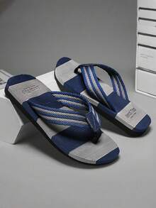 Sandal Jepit Pria Motif Blok Warna-warni Musim Panas, Bernapas/Anti Selip/Nyaman/Tahan Lama, Sandal Kasual Serbaguna untuk Pantai, Liburan, dan Kolam Renang - Biru - View 1