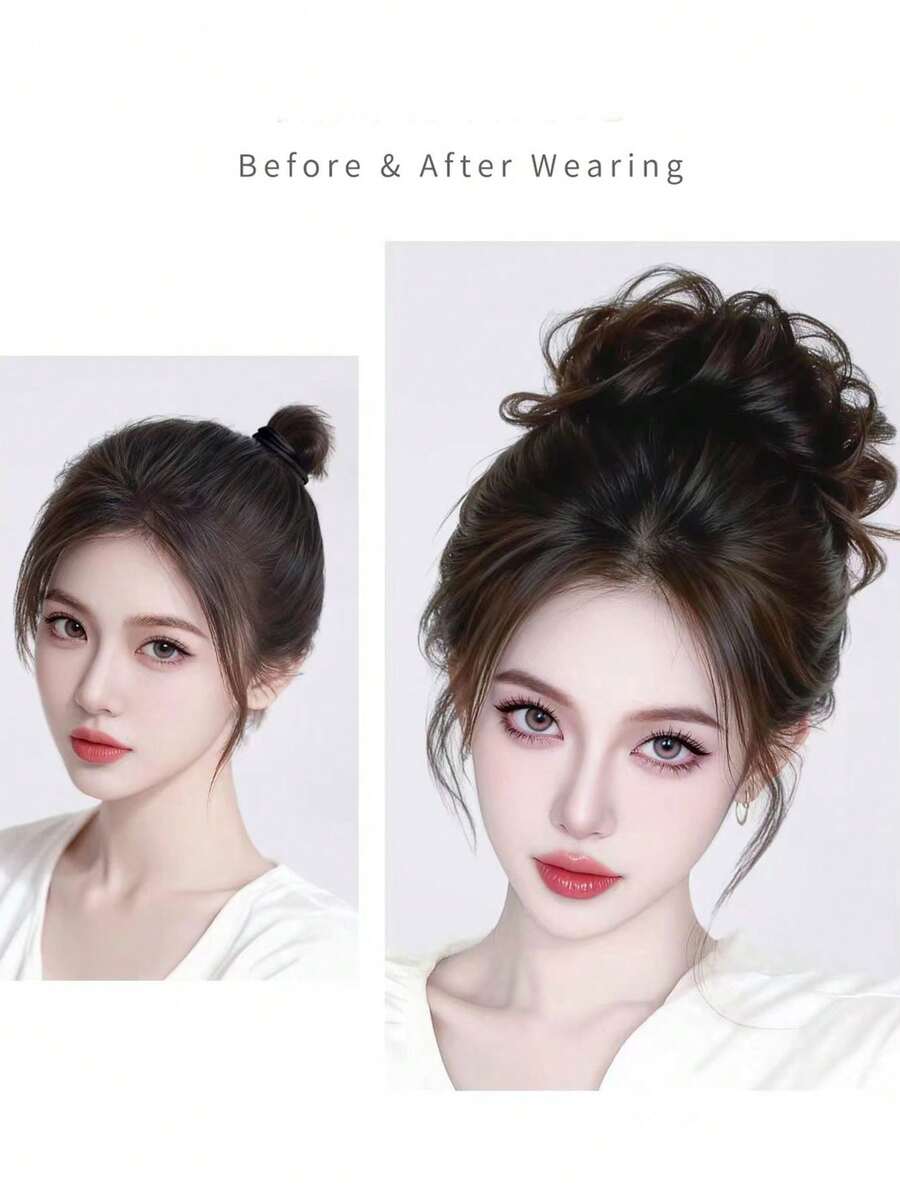 1PC High Bun Hair Extension For Women, Natural Fluffy Hair Scrunchie, Slouchy Bun Hair Accessory, Fake Hair Bun Headpiece - Multicolor - View 1