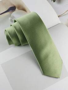 ZONFAZ 1件男士時尚簡約鼠尾草綠修身領帶，6cm 羅紋款式，適合婚禮、聚會、派對與西裝搭配 - 綠色 - 查看 3