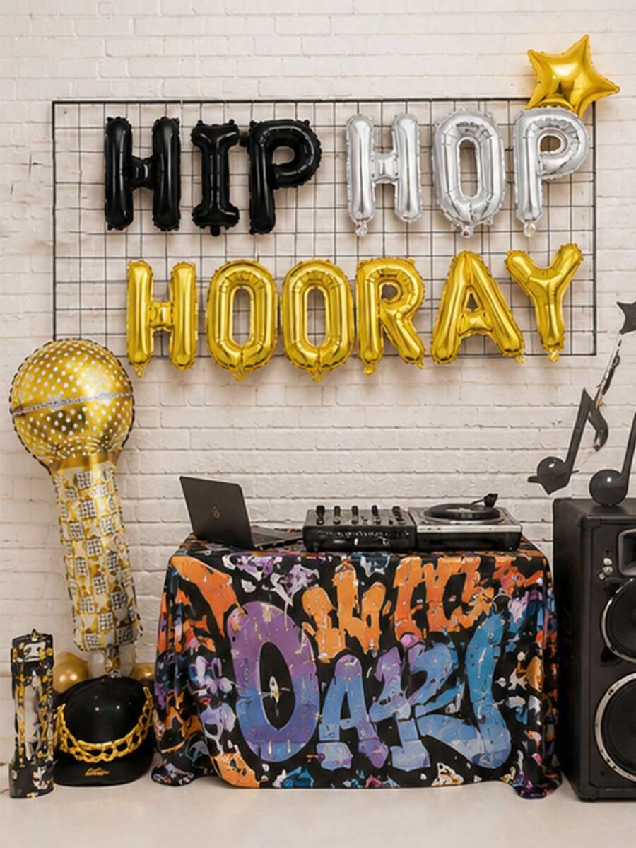 14pcs Hip Hop Theme Letter Balloon Set, Suitable For Birthday, Hip Hop Party, Cool Boy/Girl Party, Music Theme, KTV/Stage Backdrop, Street Culture Theme Party - Multicolor - View 1