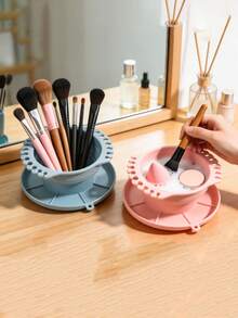 Pembersih Kuas Rias/Kuas Lukis Silikon Lipat dengan Rak Pengering dan Baki Penyimpanan, Bantalan Gosok Bertekstur Portabel, Warna Pink Biru Aprikot, Rak Penyimpanan Kuas Studio untuk Perjalanan, Hadiah Ideal untuk Penata Rias dan Pelukis - Berbagai gaya - View 2