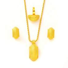 3pcs/4pcs Women's Golden Color Jewelry Set, African Party Jewelry, Pendant Necklace, Earrings, Ring, Bracelet, Bridal Wedding Gift - Yellow Gold - View 9