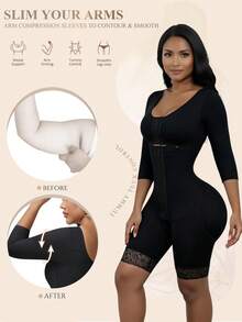 Women's Sleeve Shapewear Bodysuit Butt Lifting Tummy Control Colombian Style Slimming Underwear For Women - Black - View 5