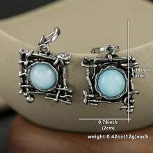 Gmzalx Women's Vintage Branch Texture Hanging Earrings, Versatile Elegant Daily Commute Accessory - Light Blue - View 7