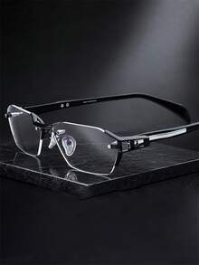 1pc Rimless Square Light Glasses Geometric Metal Non-Prescription Eyeglasses For Business Men Women Office Cool Eyewear Daily Work Streetwea - Multicolor - View 5