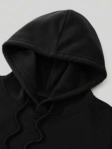 Minimalist Style Letter-Printed Hooded Sweatshirt, Versatile Top For Everyday Casual Wear And Commuting - 黑色 - 查看 4