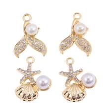 10Pcs Gold Plated Mermaid Tail Starfish Shell Charms With Rhinestone Faux Pearl For DIY Summer Beach Jewelry Making Bracelet Necklace Earrings - Gold - View 6