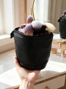 1pc Expandable Makeup Brush Storage Bag, Large Capacity, Travel Portable, Upright, Dust-Proof, Easy To Clean Makeup Bag (Makeup Brushes Not Included) - Multicolor - View 5