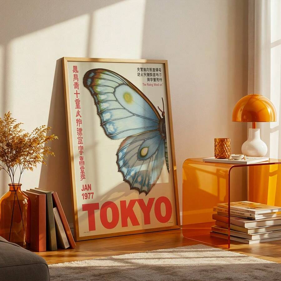 1pc Retro Style Wall Arts Butterfly Posters Vintage Tokyo Canvas Prints Butterfly - A - View 1