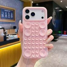 1pc Liquid Silicone Large Window Pink Phone Case With Suction Cup, Compatible With IPhone 17 16 15 14 13 Promax, Soft Reliable High-Quality Fashion Shockproof Anti-Drop Back Cover, Non-TPU Imitation - Pink - View 1