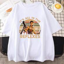 Vintage Casual Unisex Rundhals-T-Shirt, "It's All in the Reflexes"-Klassiker-Zitat-Textdruck, Kurzarm-T-Shirt, Retro-Leichtgewicht-Modeoberteil für - Weiss - Übersicht 1