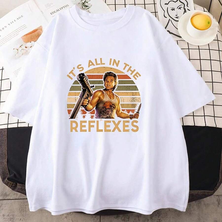 Vintage Casual Unisex Rundhals-T-Shirt, "It's All in the Reflexes"-Klassiker-Zitat-Textdruck, Kurzarm-T-Shirt, Retro-Leichtgewicht-Modeoberteil für - Weiss - Übersicht 1