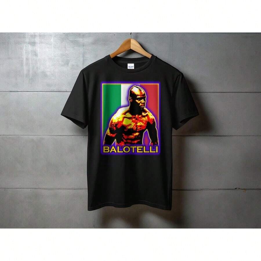 Balotelli Italy T-Shirt, Retro Soccer Graphic Tee, Azzurri Fan Apparel - 黑色 - 查看 1