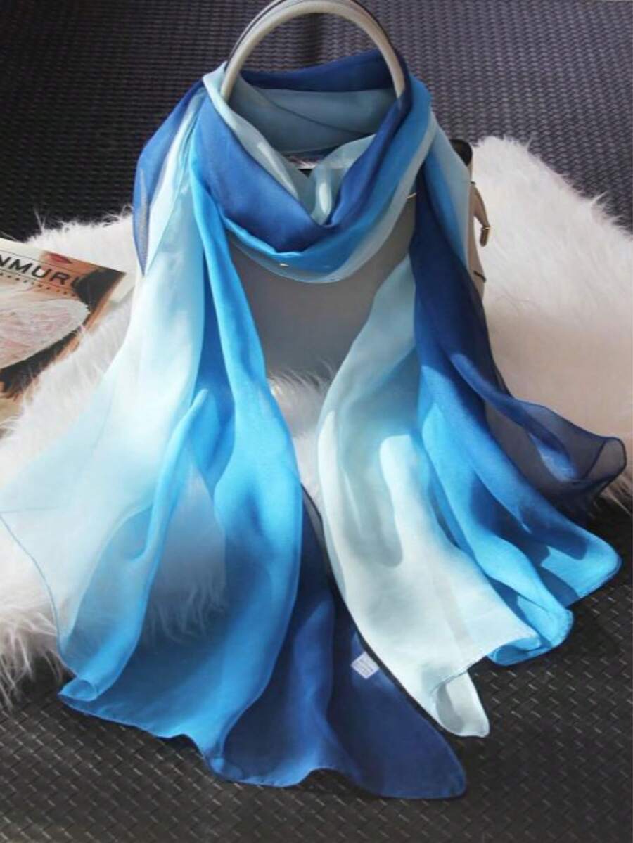 1件彩虹漸層雪紡女款圍巾,薄款百搭長披肩圍巾 - 藍色 - 查看 1