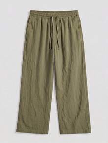 Men's Drawstring Casual Pants, Breathable Loose Drape Lazy Wide Leg Long Pants - Green - View 5