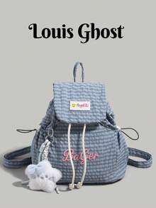 [Plaid Drawstring Backpack | Sweet & Cool Girl's Versatile Essential!]Drawstring Flap Design, Easy Opening And Closing, Ample Interior Space To Fit Your Water Bottle, Cosmetics And Snacks, Perfect For Commuting, School, Shopping, Traveling! No Pendant Included. - Multicolor - View 12