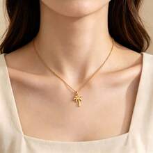 18K Gold Plated Palm Tree Pendant Necklace For Couple, Dainty Minimalist Tropical Coconut Tree Choker, Hypoallergenic Summer Beach Jewelry Gift - Multicolor - View 4