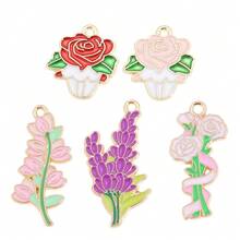 10Pcs Enamel Flower Charms Set Rose Cupcake Lavender Carnation Pendants Gold Plated Alloy DIY Jewelry Making Supplies For Bracelets Necklaces - Gold - View 18