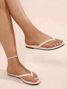 planare Nuevas sandalias planas de mujer de moda minimalista de verano, unicolor, con tiras, sin cordones, con puntera redonda y abierta, color beige, sandalias planas casuales de verano para interiores/exteriores, sandalias elegantes de mujer, chanclas de mujer, sandalias planas, pantuflas, zapatos planos beige, sandalias lindas, sandalias de verano, sandalias de playa para mujer, zapatos cómodos para mujer - Beis - Ver 4