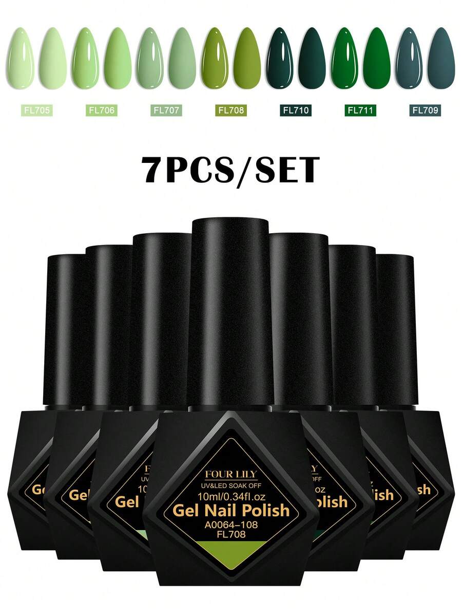 MSRUIOO 7件組 10ml 綠色系凝膠指甲油套組 薄荷抹茶橄欖森林深綠多色漸層 浸泡式卸除 UV LED 半永久亮面指甲油套組 春夏清新 DIY 美甲指甲藝術 女孩女性適用