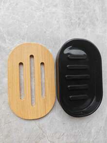 1pc Wooden Soap Dish With Drainage Function, Suitable For Shower, Bathroom, Sink, Kitchen And Countertop, Pebble White - Multicolor - View 9