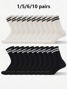 1/5/6/10 Pairs Unisex Casual Minimalist Fashion Versatile Sweat-Absorbing Breathable Mid-Calf Socks Couple Mid-Length Socks - Multicolor - View 7