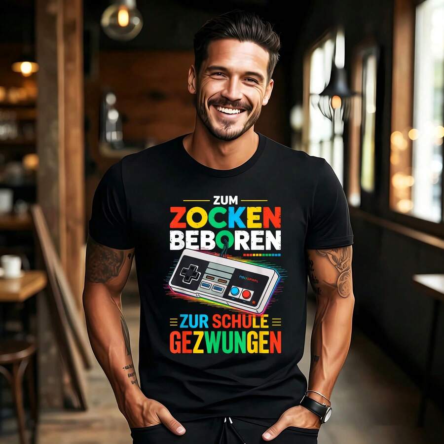 Born To Game, Forced To Go To School Gamer Gamer T-Shirt - Black - View 1