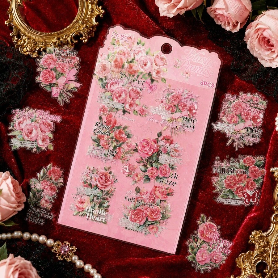 12sheets/4packs Gold Foil Rose Stickers Floral Embelishment Stickers Scrapbooking DIY Journal Card Making Junk Journal Supplies - Stickers - View 1