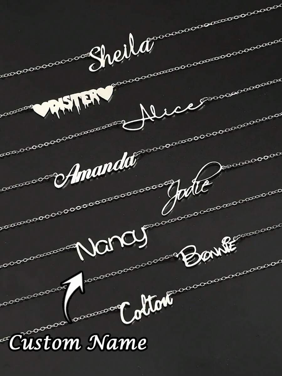 1PC Personalized Multi-Style Name Necklace, Stainless Steel Customized Name Necklace, Customized Name Necklace, Customizable Item, Couple Necklace, Women's Necklace, Women's Jewelry, Suitable For Women's Casual Decoration Personalized Fashion Jewelry, Thanksgiving, Christmas, Halloween Gift