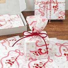 10/30/60pcs Christmas Bow & Santa Claus Pattern Tissue Paper, 50*35cm Gift Wrapping Paper, Suitable For Christmas Gift Decoration, Birthday Gift Wrapping, Bouquet Wrapping, Gift Bag Filler And Party Gifts - Multicolor - View 2