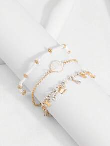 3pcs/Set Shiny Sexy Rhinestone Butterfly Tassel Anklets With White Shells, Handmade Alloy Jewelry, Suitable For Women's Daily Wear, Beach, Party, Music Festival - Multicolor - View 4