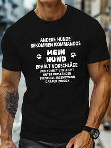 Camiseta Divertida para Hombre con Frase en Alemán - Camiseta Ligera de Verano con Cuello Redondo y Diseño de Huella de Pata - Frase Humorística en Alemán "I'm Not I'm Paw-" - Ajuste Casual - Negro - Ver 1