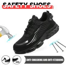 Ding gu Super Light Men's Safety Shoes, Steel Toe Work Sneakers, Comfortable Breathable Protective Footwear, Puncture Resistant Anti-Smash Construction Shoes - Black - View 4