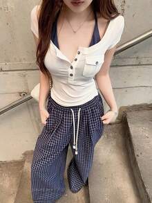 Slouchy Style Square Neck Short Sleeve T-Shirt Summer Women's Top White - White - View 2