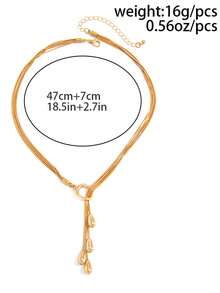 1pc Personalized Hip-Hop Creative Metal Glossy Water Drop Pendant Hollow Round Ring Y-Shaped Necklace Suitable For Women's Daily, Vacation, Party Wear - Gold - View 7