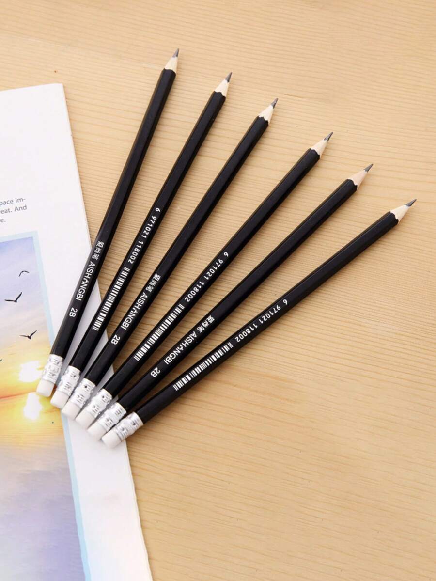 12pcs/Box Black 2B Pencils With Eraser, Student Learning And Exam Pencils, Student Stationery Pencils, Boxed 2B Pencils For Student Drawing, Writing, Exam, Hexagonal Barrel Sketching Pencils, Art Supplies, Back To School Stationery - Multicolor - View 1