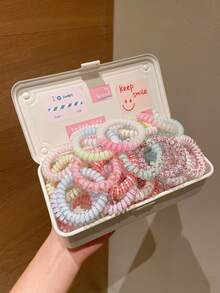 Random Style 9pcs Summer Sweet Fruit Cartoon Print, Fashionable Minimalist Spiral Hair Ties, Suitable For Ponytail And Bun Hairstyles, Fashionable Soft Hair Scrunchies Bracelets, Casual Sports Hair Ties, Bun Hair Ropes, Can Be Given As Hair Accessories Gifts, Youthful, Meet Daily Matching Needs - Multicolor - View 6