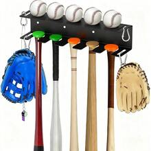 Wall Mount Baseball Bat Holder Heavy Duty Metal Bat Rack 5 Bats Baseballs, Dugout Fence Organizer, Sports Equipment Storage Hanger Home Garage Basement - Black - Multicolor - View 1