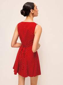 Cute Sleeveless Round Neck Short A-Line Dress, Red Polka Dot Knitted Fabric For Women Elegant Vacation Summer - Red - View 4