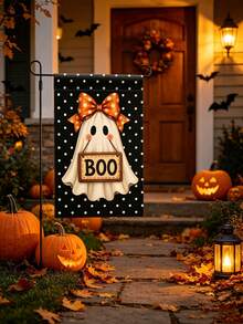 1pc Halloween Ghost Garden Flag, Suitable For Outdoor Home And Yard Holiday Decoration, Halloween Party, Trick Or Treat, Day Of The Dead, Horror Theme Party, Halloween Candy Party, Theme Party, Vintage Style Party And Haunted House - One Size Fits All - View 6