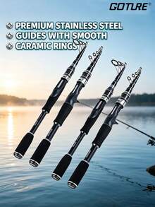 GOTURE 1pc Surf Spinning/Casting Fishing Rod - Graphite Fishing Rod, Telescopic Portable Carbon Fiber Travel Surf Rod, Suitable For Bass, Trout, Pike, Bluegill - Black - View 1